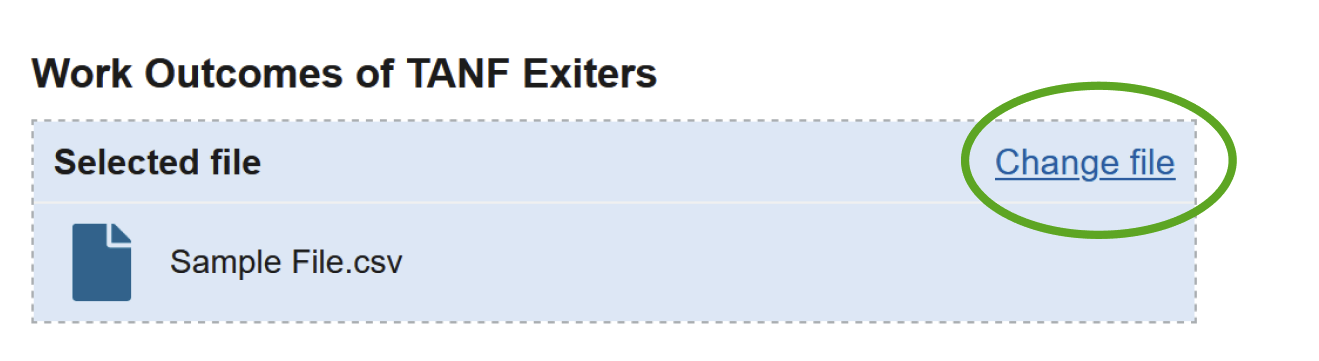 File upload component with the 'Change File' button within it emphasized
